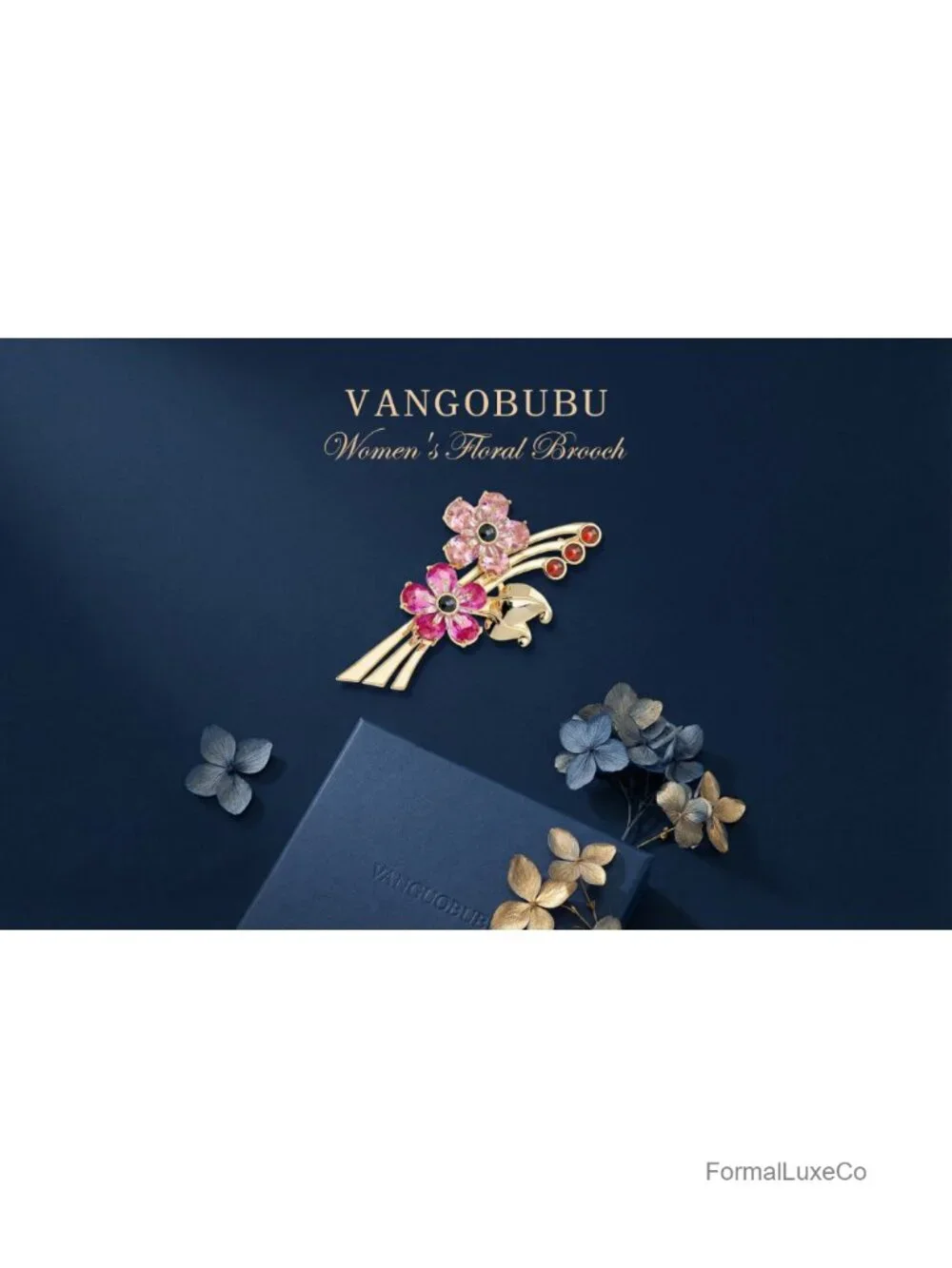 Floral Bouquet Cubic Zirconia Brooch Pin for Women, 18K Gold-Plated Copper